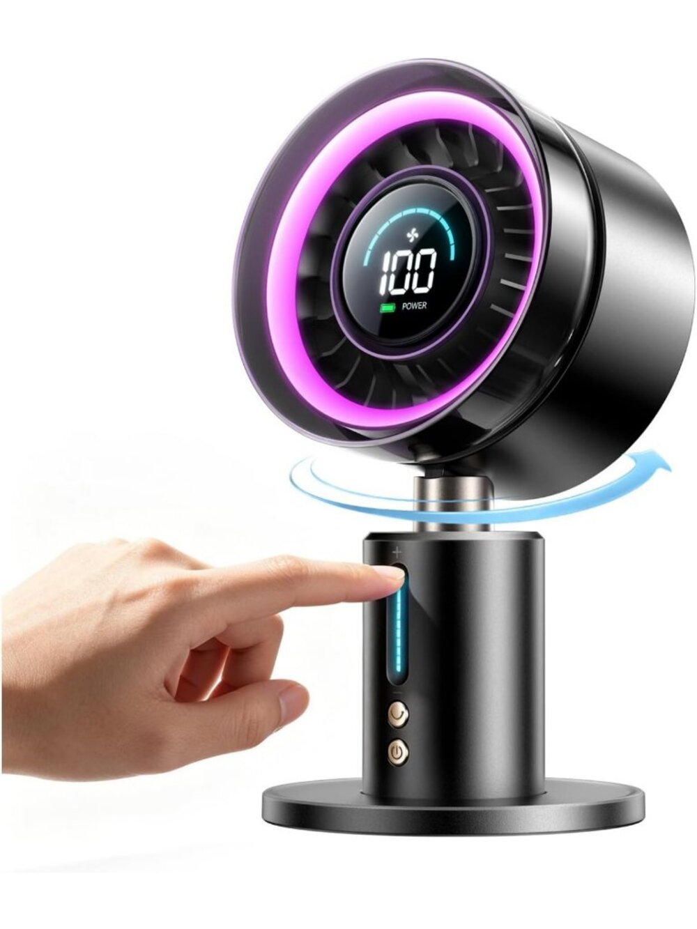 2-in-1 USB Rechargeable Desk Fan with 5-Color Light, 180° Oscillation, 100